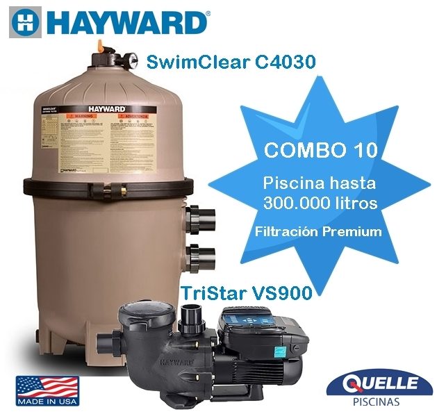 Combo 10: HAYWARD SwimClear C4030 + TriStar VS 900 - Sistema de Filtración para Piscinas de hasta 300.000 litros