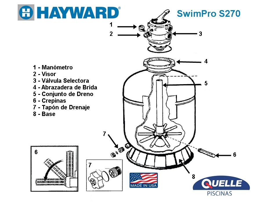 Combo 4: Hayward SwimPro S270 + 1,5 HP Sistema de Filtración para Piscinas de hasta 100.000 litros