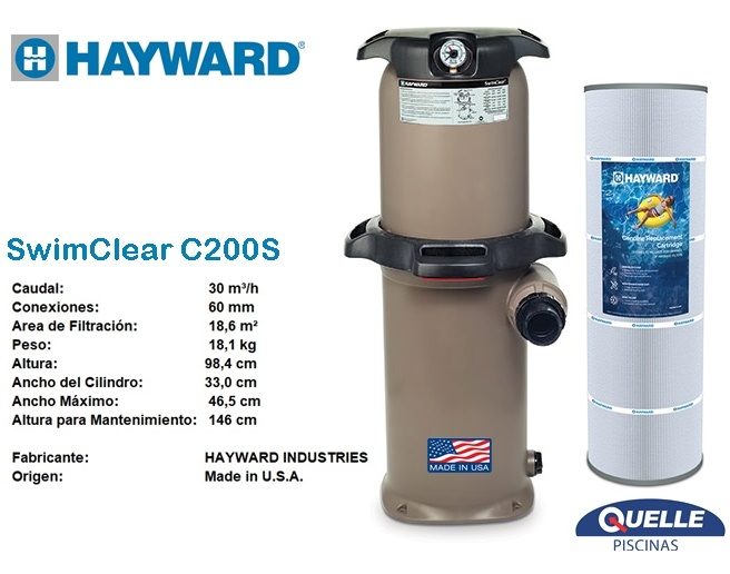 Combo 6: HAYWARD SwimClear C200S + 1 HP - Sistema de Filtración para Piscinas de hasta 100.000 litros