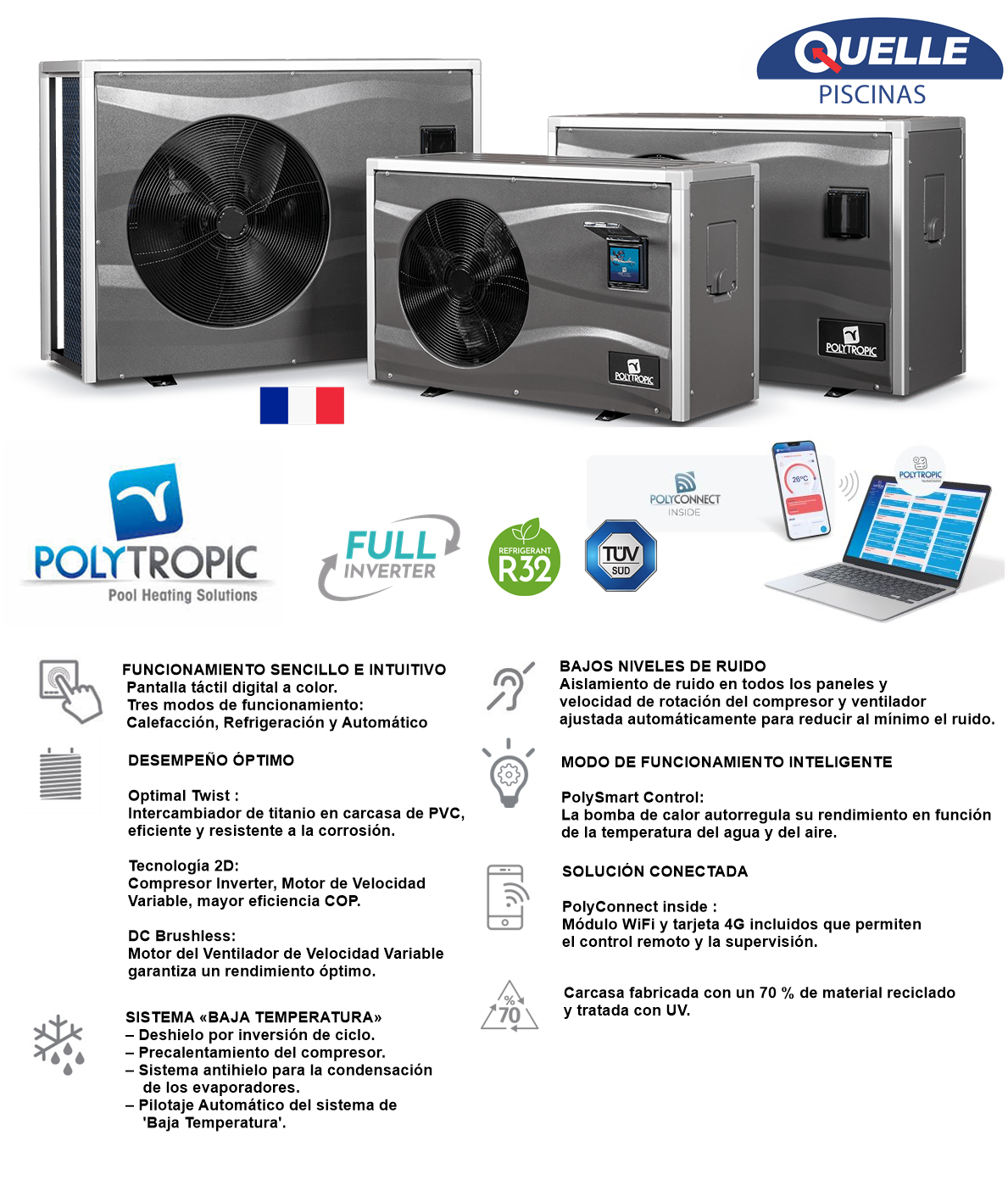 POLYTROPIC Master Inverter XM Bomba de Calor para Piscinas – 20,4 kW (70.000 BTU)