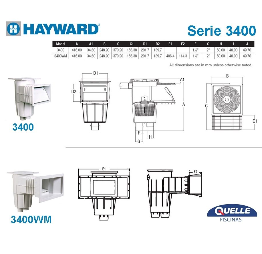 HAYWARD 3400WM – Skimmer 40 × 21,5 cm para Piscinas